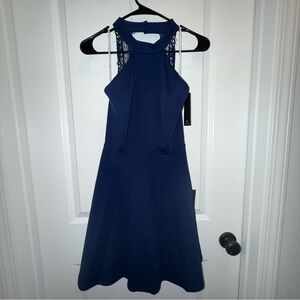 Lulus | Navy Blue Lace Halter A-Line Dress | Medium Size | NWT